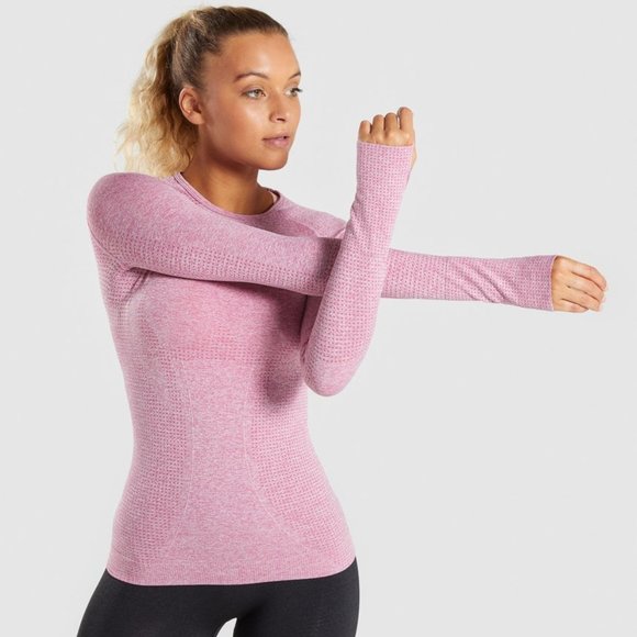 Gymshark Tops - GYMSHARK Vital Seamless Long Sleeve Pink Marl W13